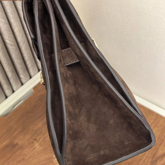 Auth Tory Burch Large Lee Radziwill Suede Shoulder Bag Dark Cocoa - Picture 5 of 9